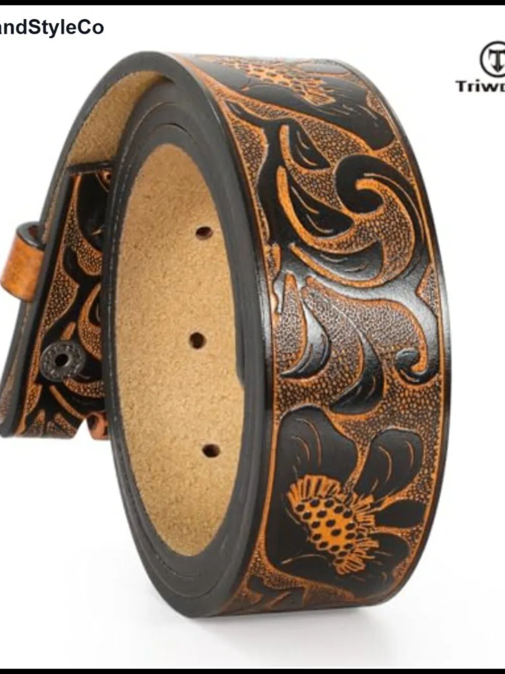 Western Leather Belt Strap Without Buckle - Men's Cowboy Belt with Snap Button